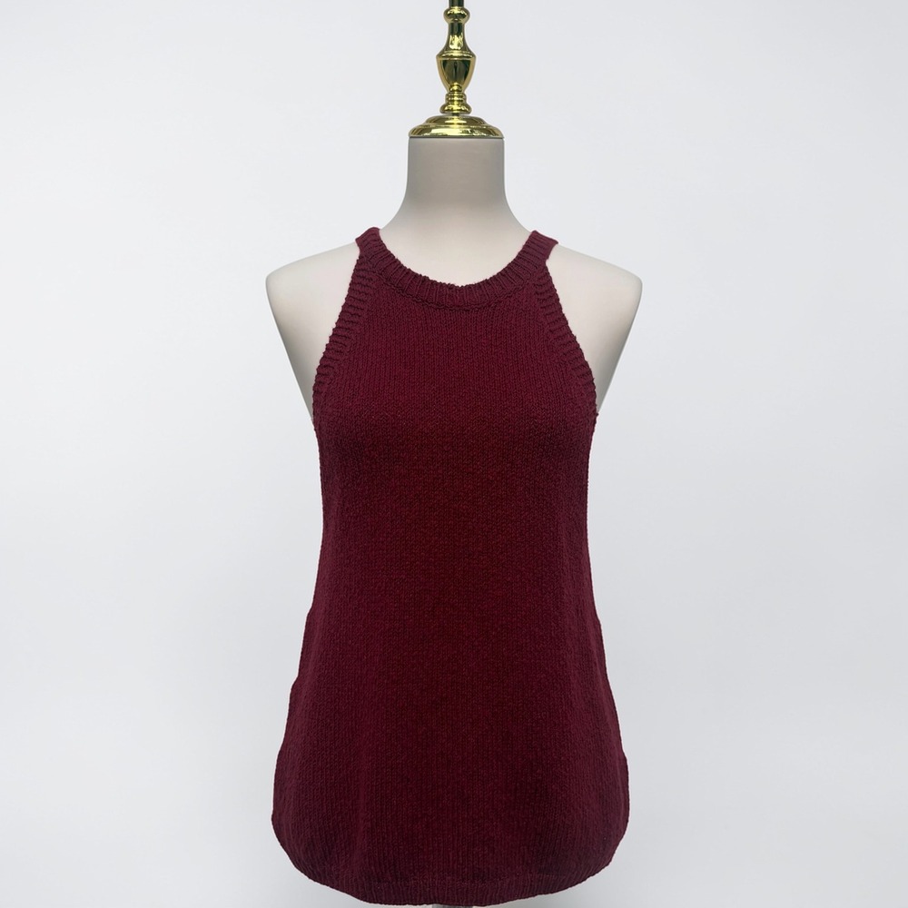 Maeve Halter Knit Tank Top Burgundy Red 100% Cotton Sz M Anthropologie Boho